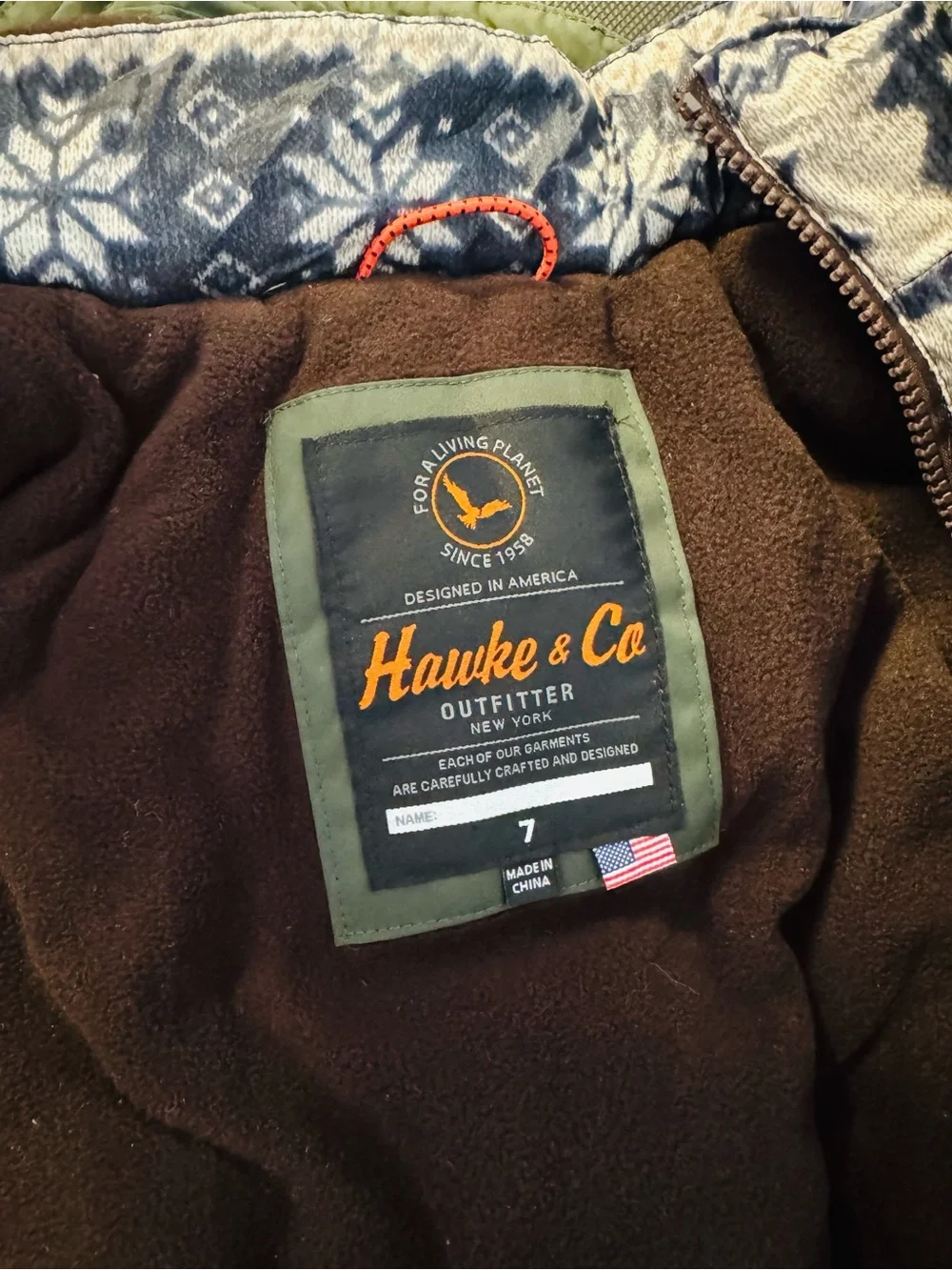Hawke & Co Brown Fleece-Lined Jacket Interior